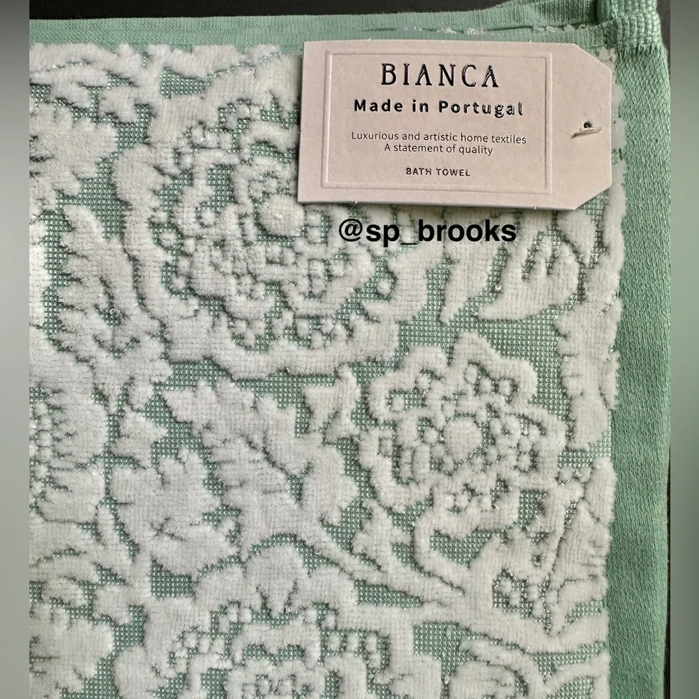 🎁6PC BIANCA Bath Towel Set - Floral Woven Terry Pattern Pastel Green & White